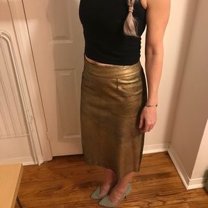 Vintage 2000’s BCBG super glam gold leather skirt